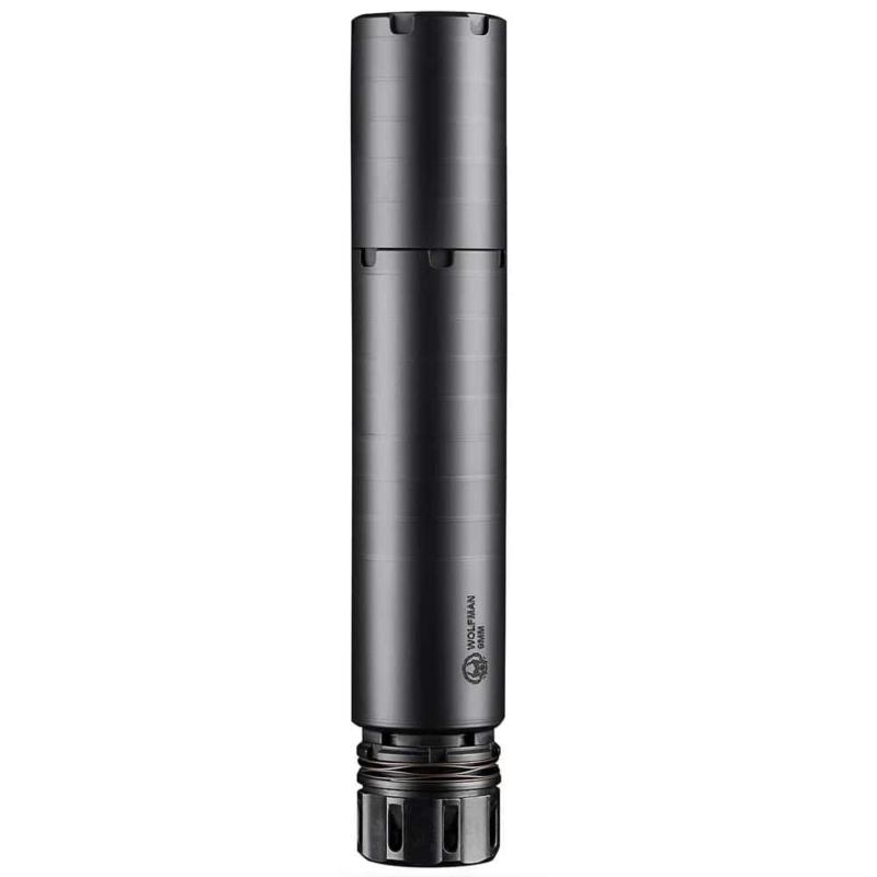 Dead Air Wolfman Modular QD Pistol Suppressor 9mm Luger Stainless Steel Black Finish Key Micro Adapter